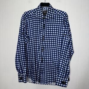 Au Noir Men’s Gingham Plaid Button Down Shirt Blue Size 4 Large